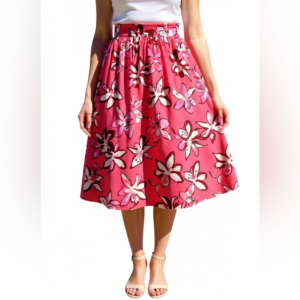 Kate Spade Floral Skater Pleated Midi Skirt Pink Size 8